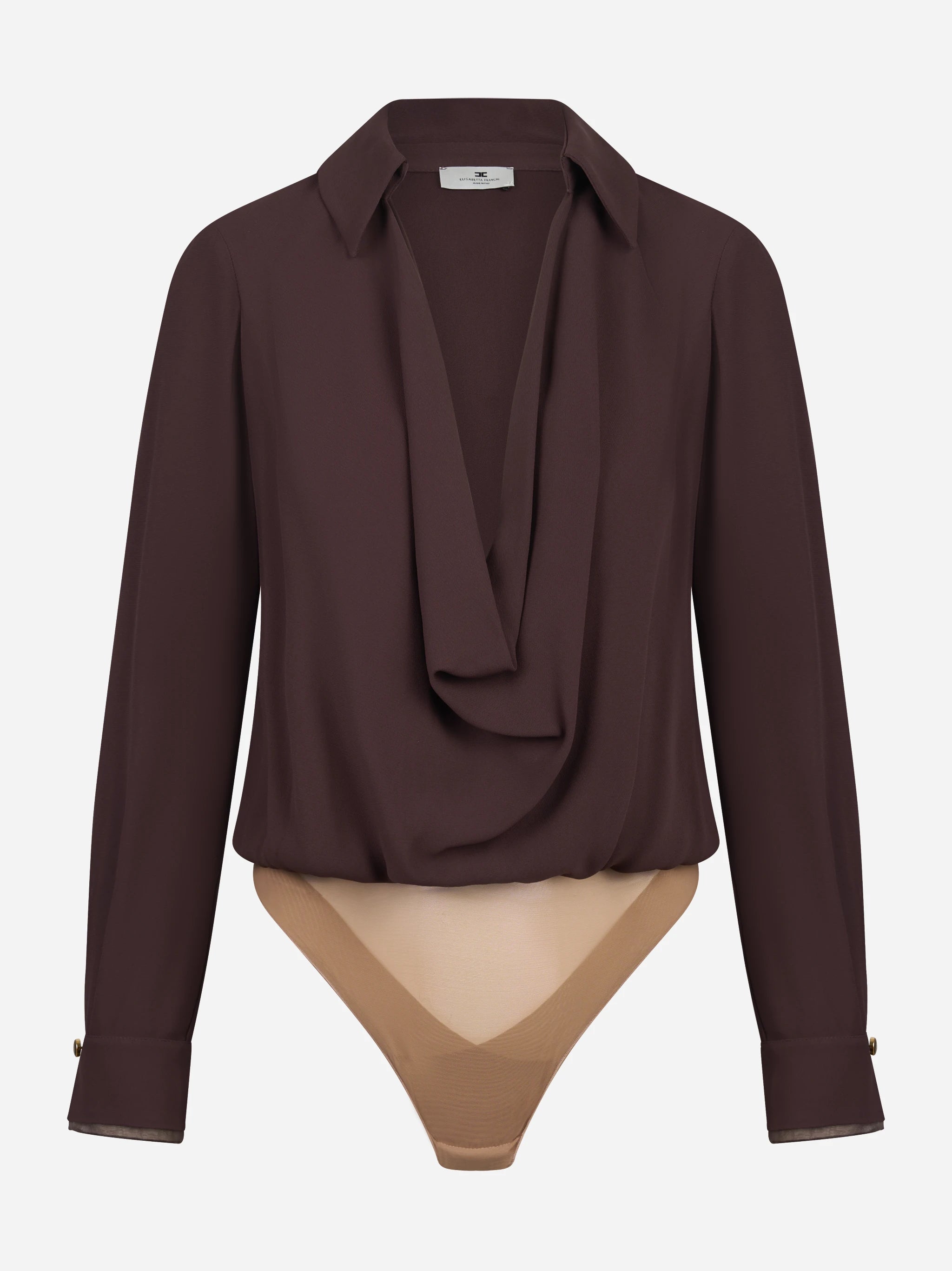 Body in georgette di viscosa marrone