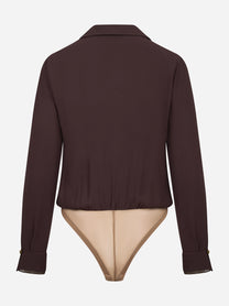 Body in georgette di viscosa marrone