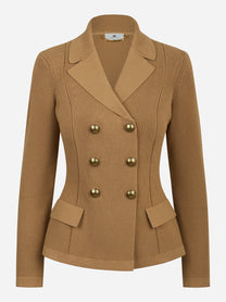 Giacca in maglia beige con bottoni gioiello