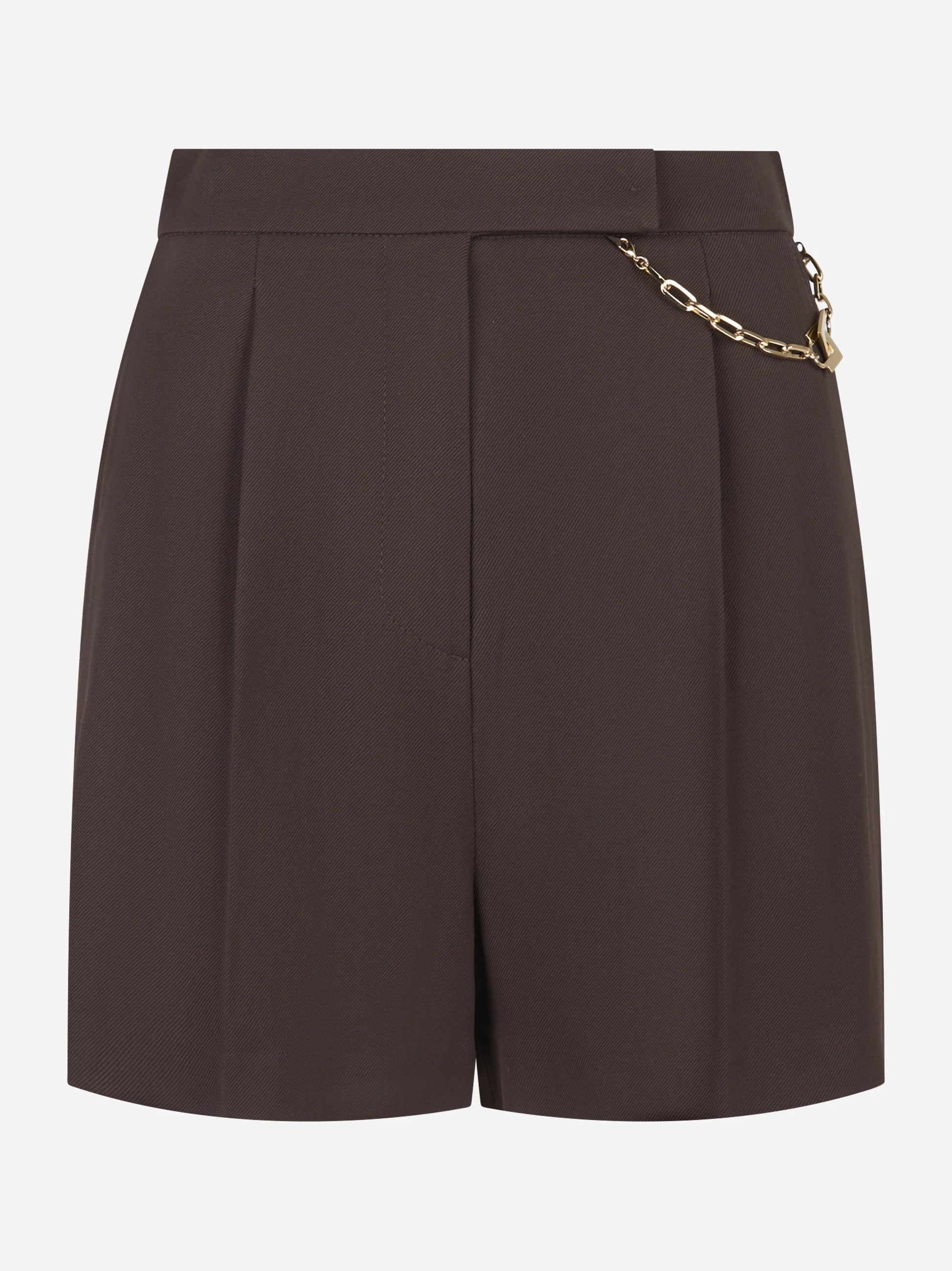 Shorts in gabardina marrone con logo gioiello