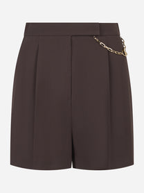 Shorts in gabardina marrone con logo gioiello