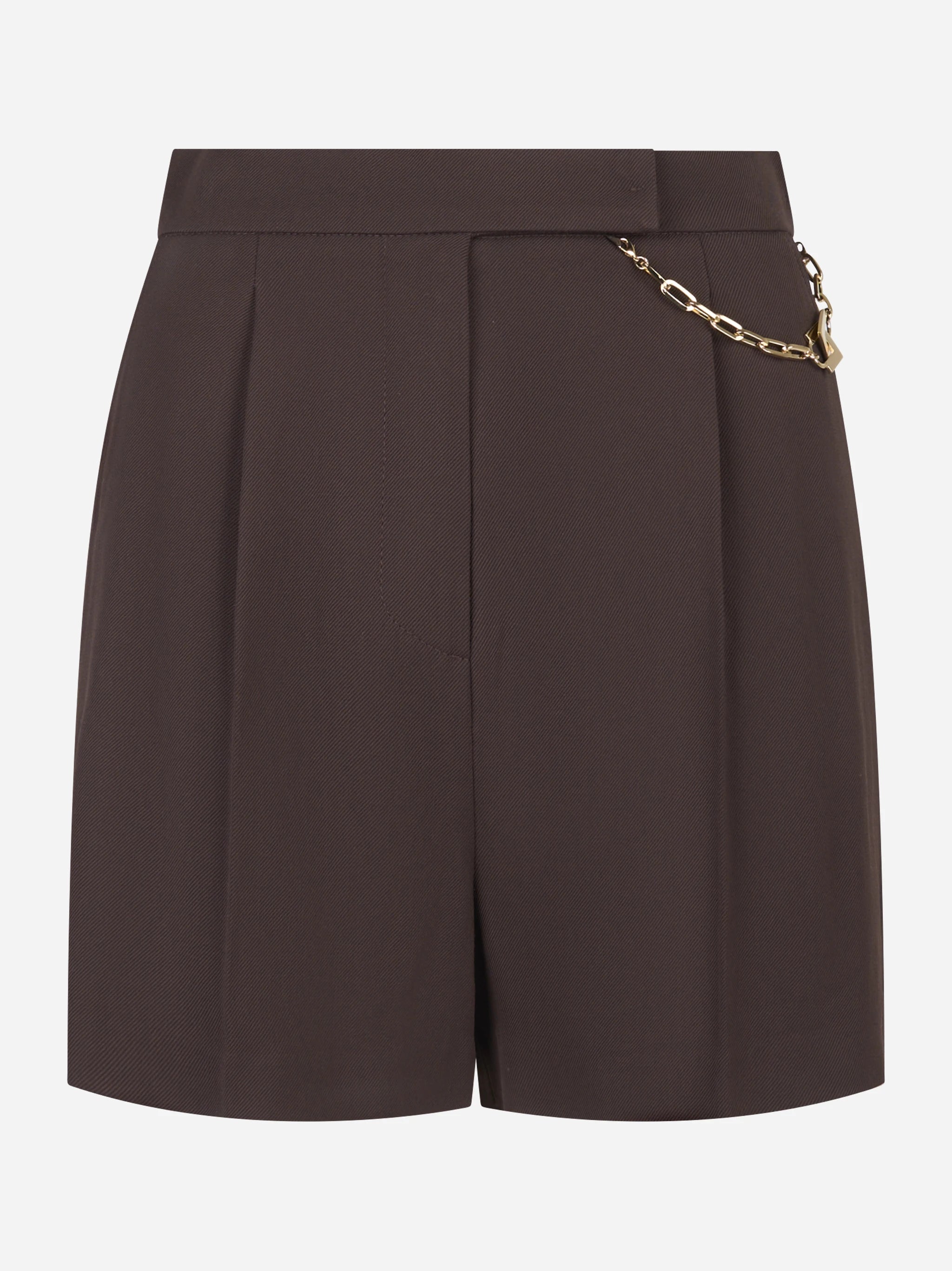 Shorts in gabardina marrone con logo gioiello