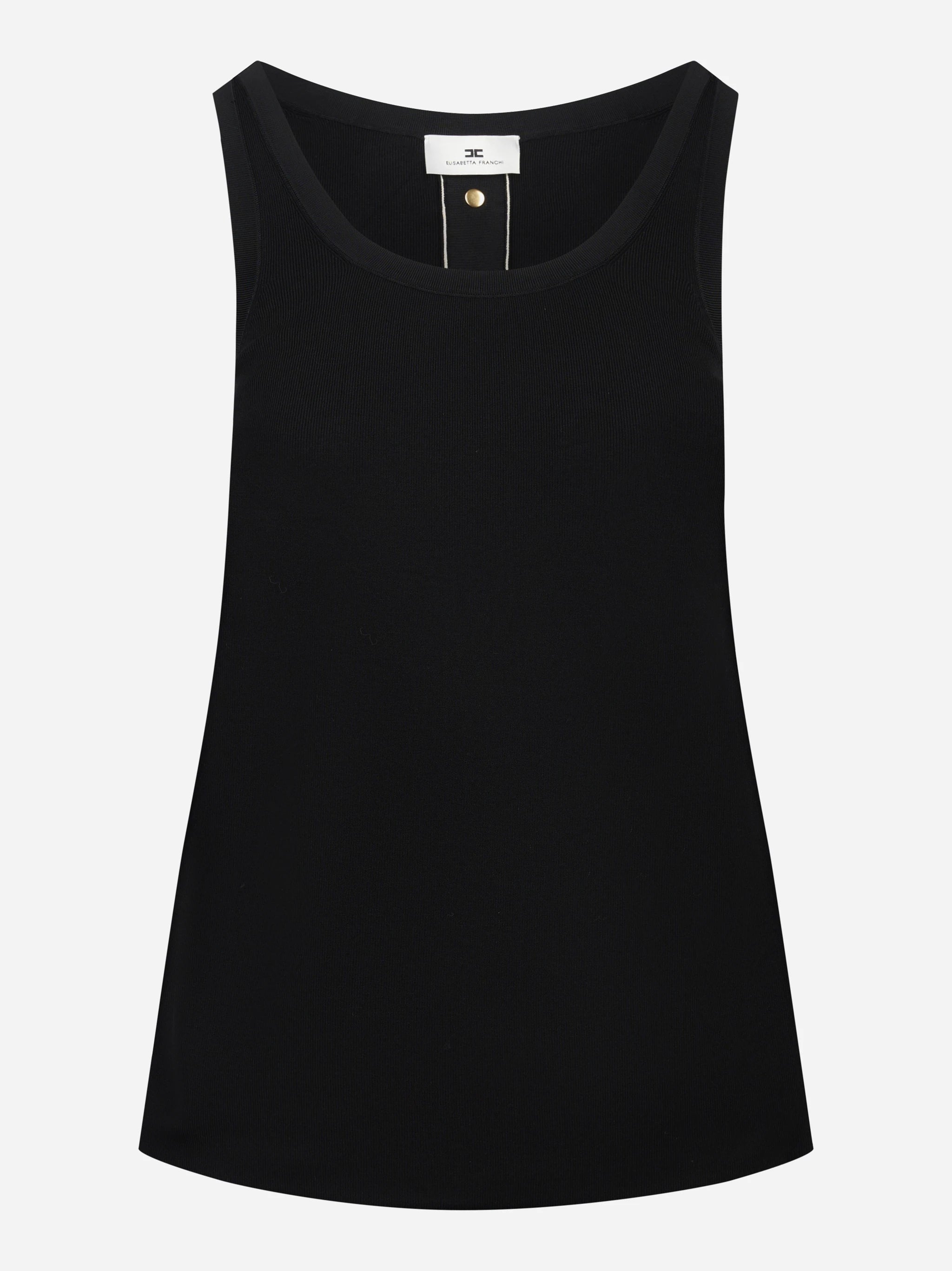Top in maglia nero con bande in viscosa lucida