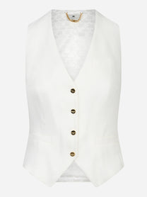 Gilet in misto lino e crêpe bianco