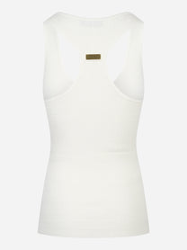 Top in maglia bianco a micro trecce