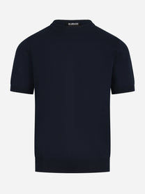 Maglia girocollo manica corta in cotone blu