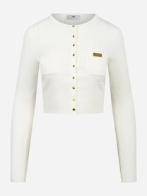 Cardigan in maglia bianco a micro trecce