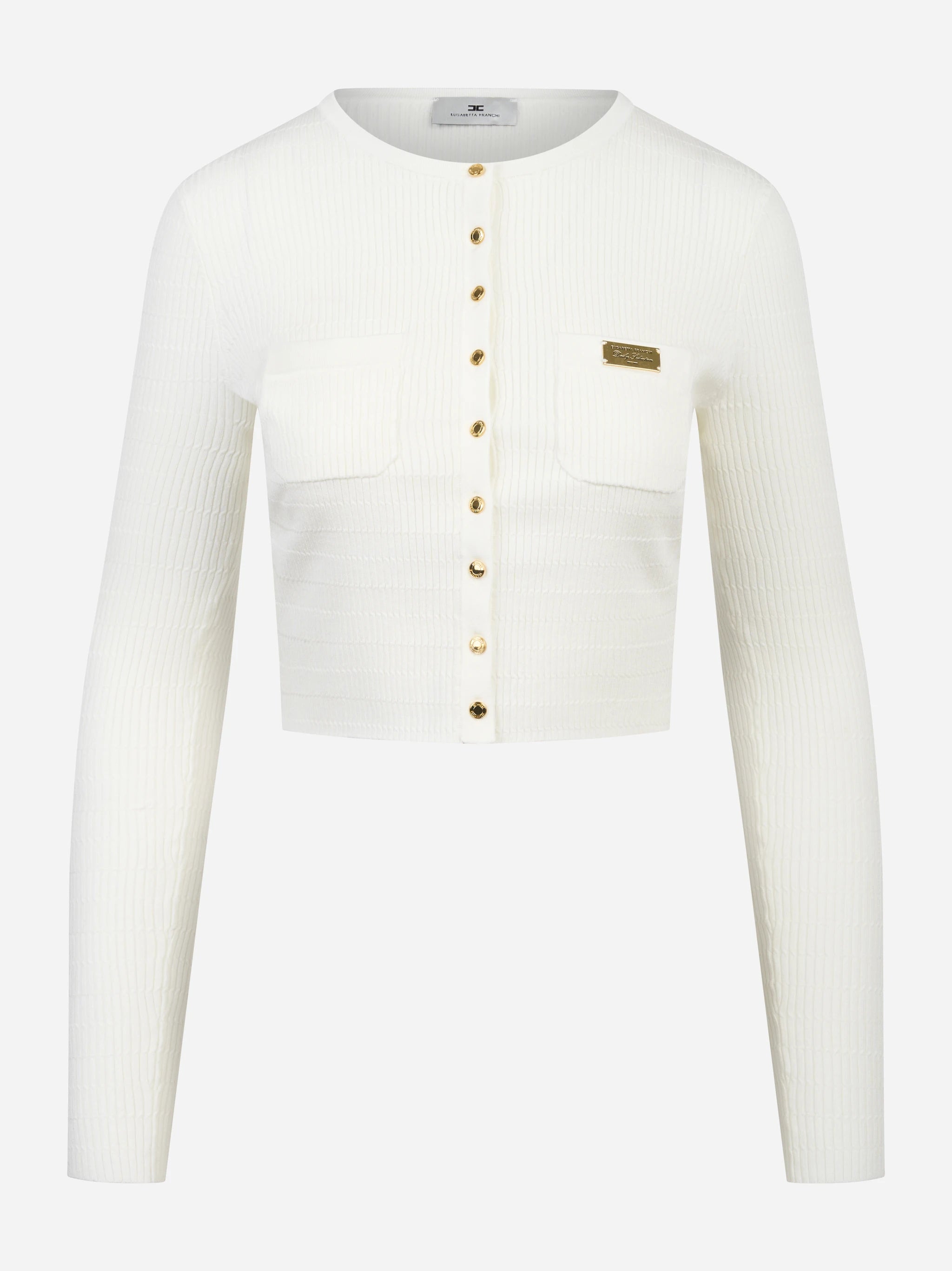 Cardigan in maglia bianco a micro trecce