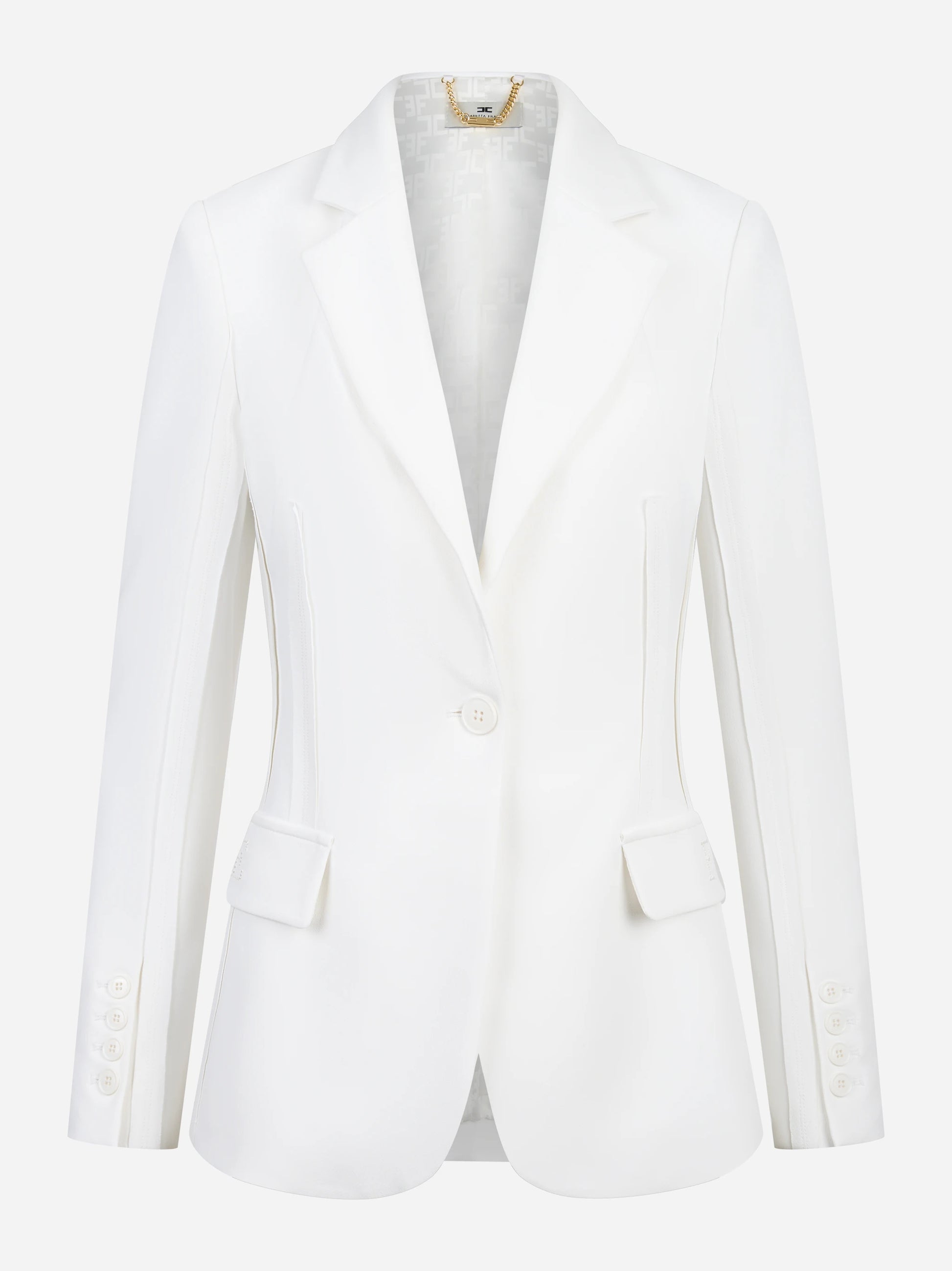 Blazer bianco in doppio crepe stretch con motivi a taglio vivo