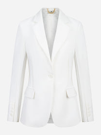 Blazer bianco in doppio crepe stretch con motivi a taglio vivo