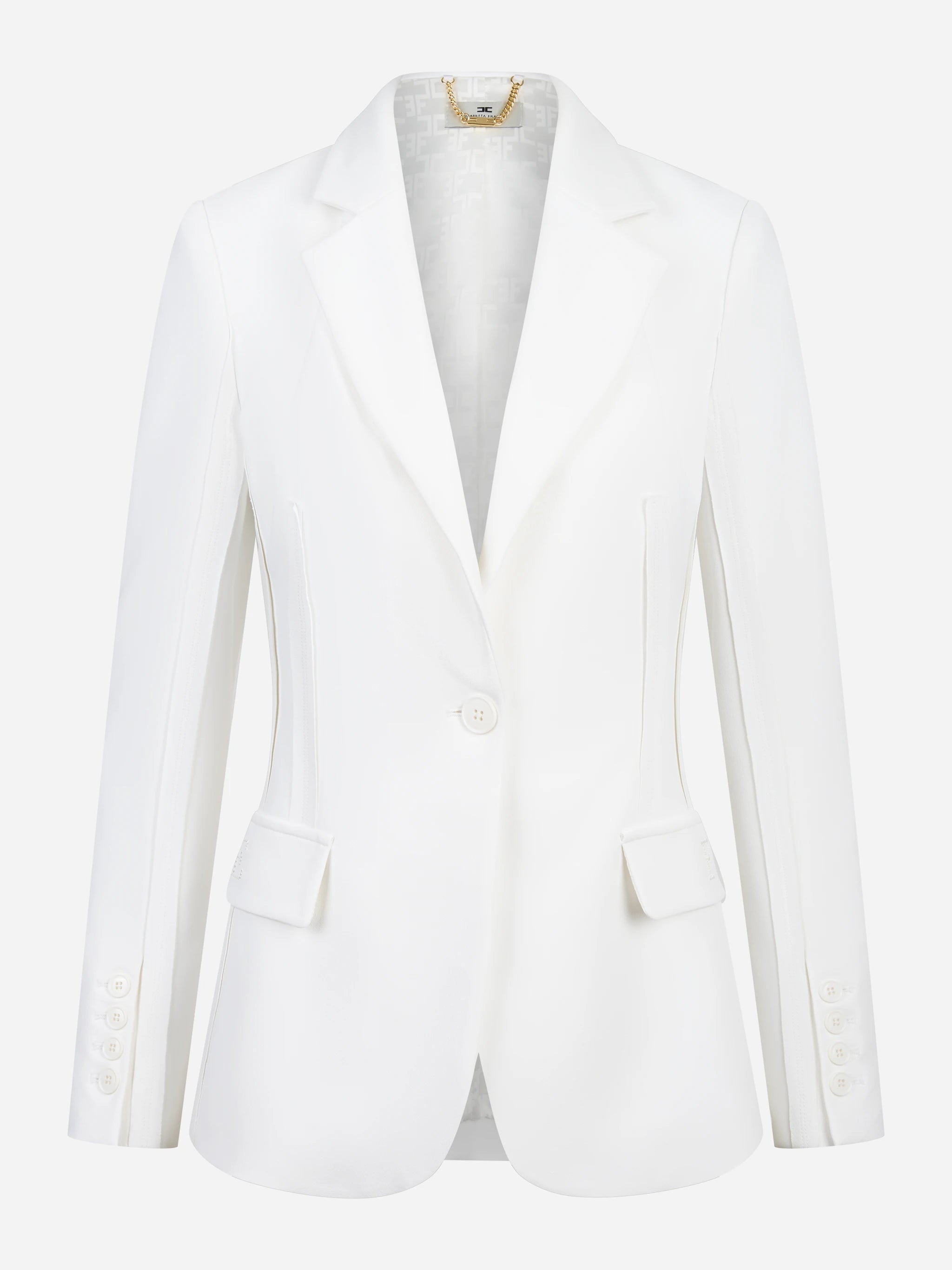 Blazer bianco in doppio crepe stretch con motivi a taglio vivo