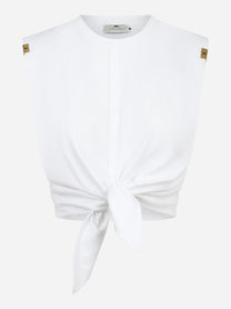 T-shirt bianca in jersey con nodo