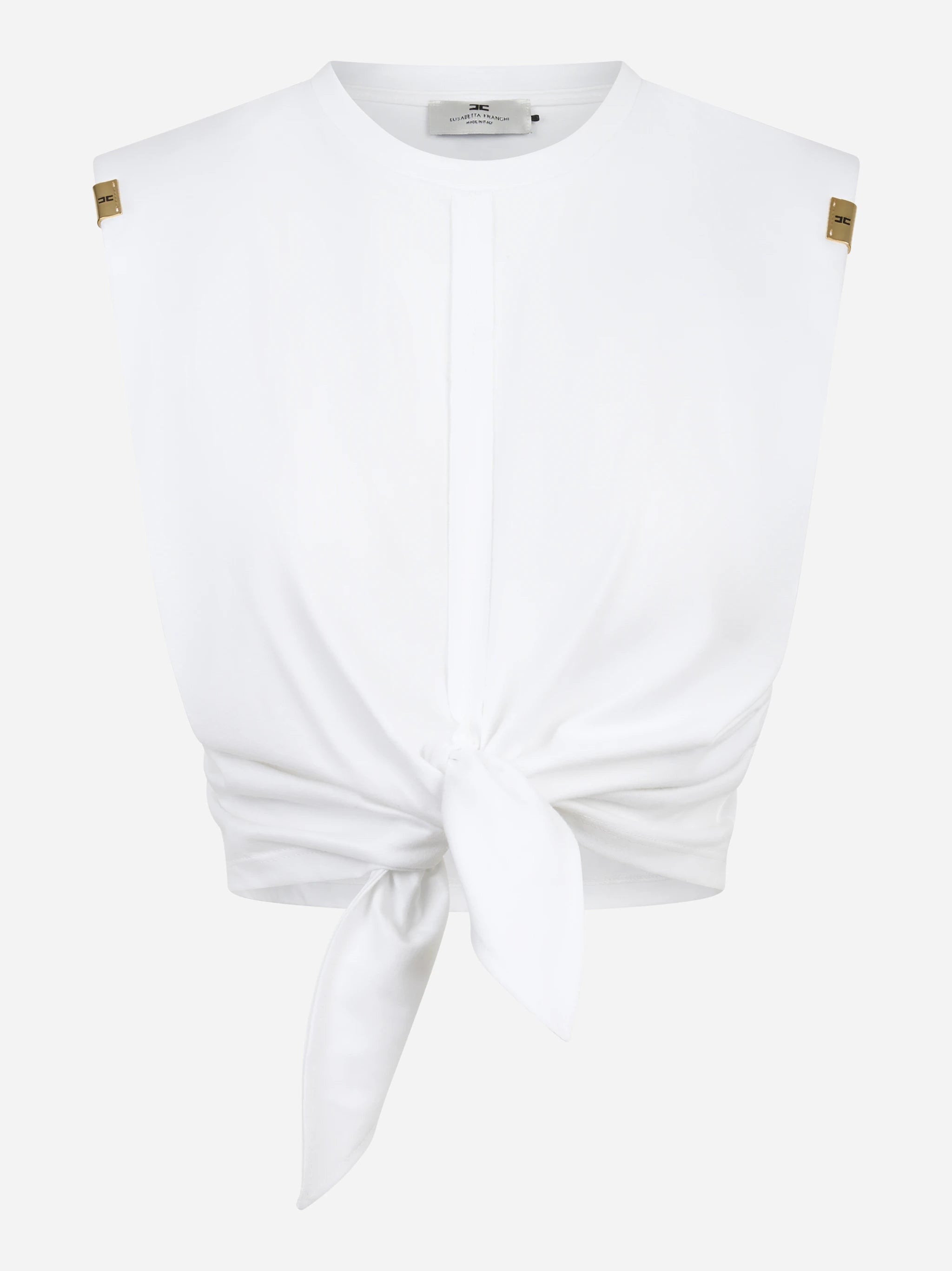 T-shirt bianca in jersey con nodo