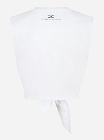 T-shirt bianca in jersey con nodo