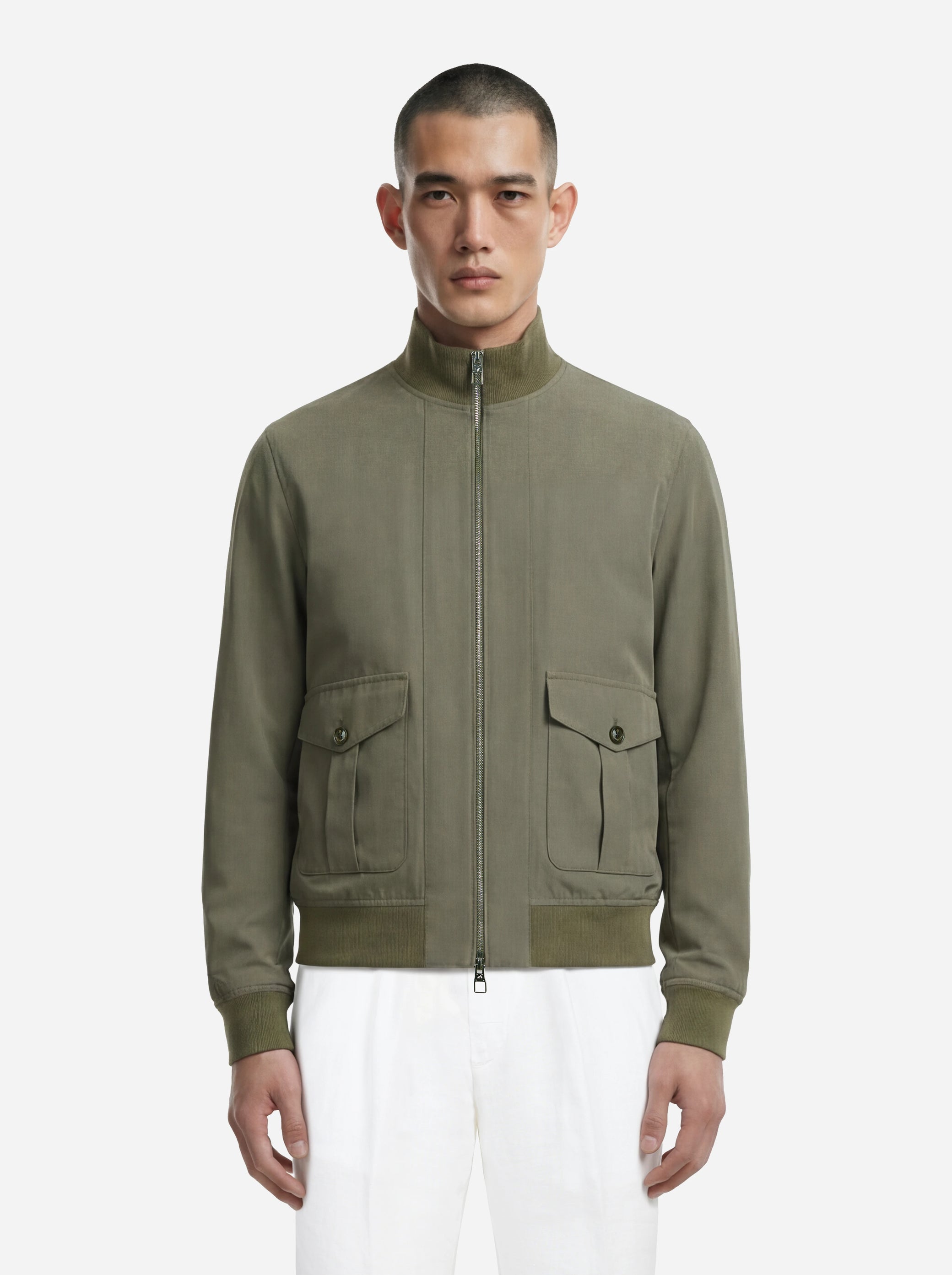 Bomber in nylon verde con zip