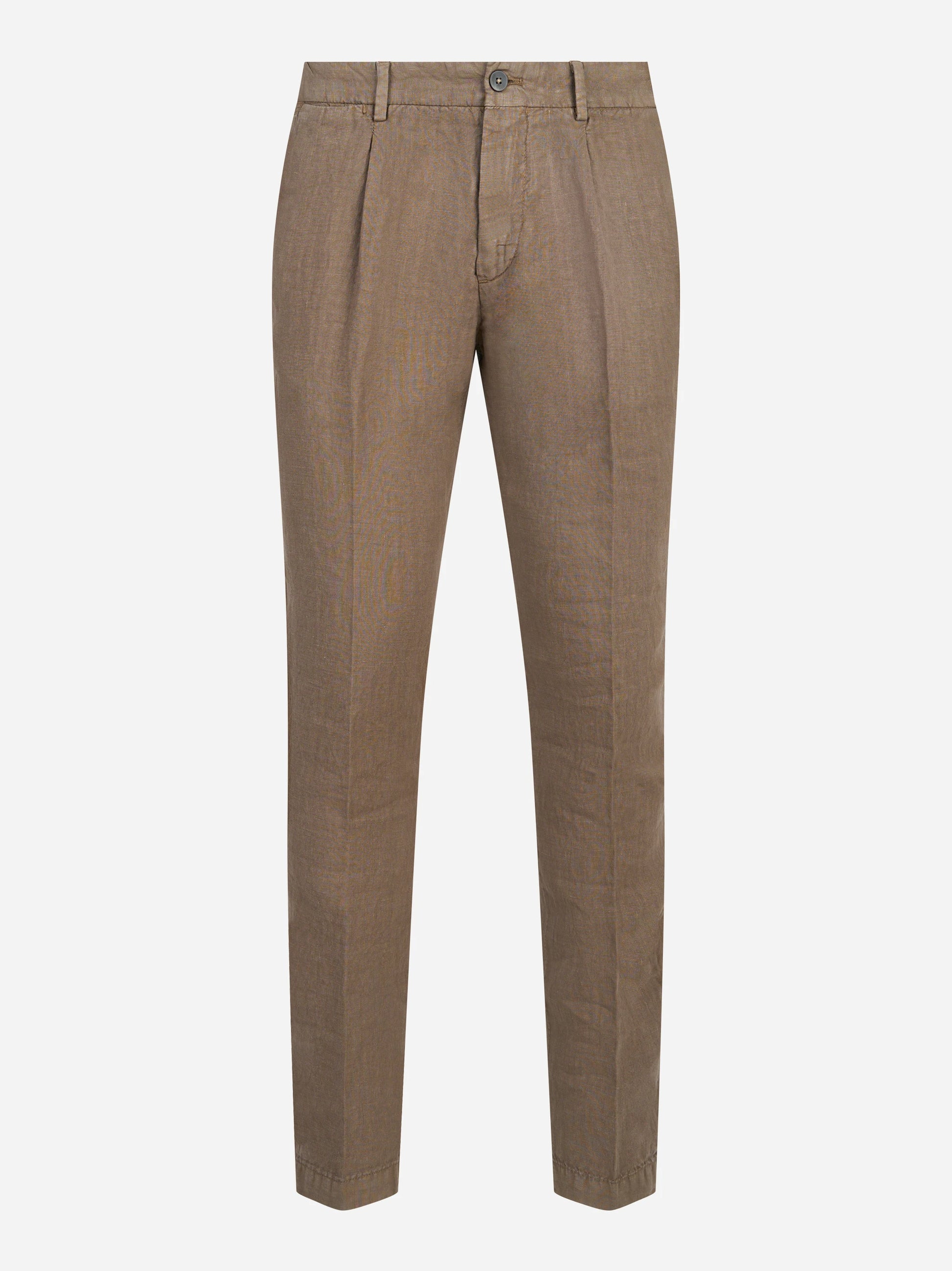 Pantalone con elastico in vita in puro lino marrone