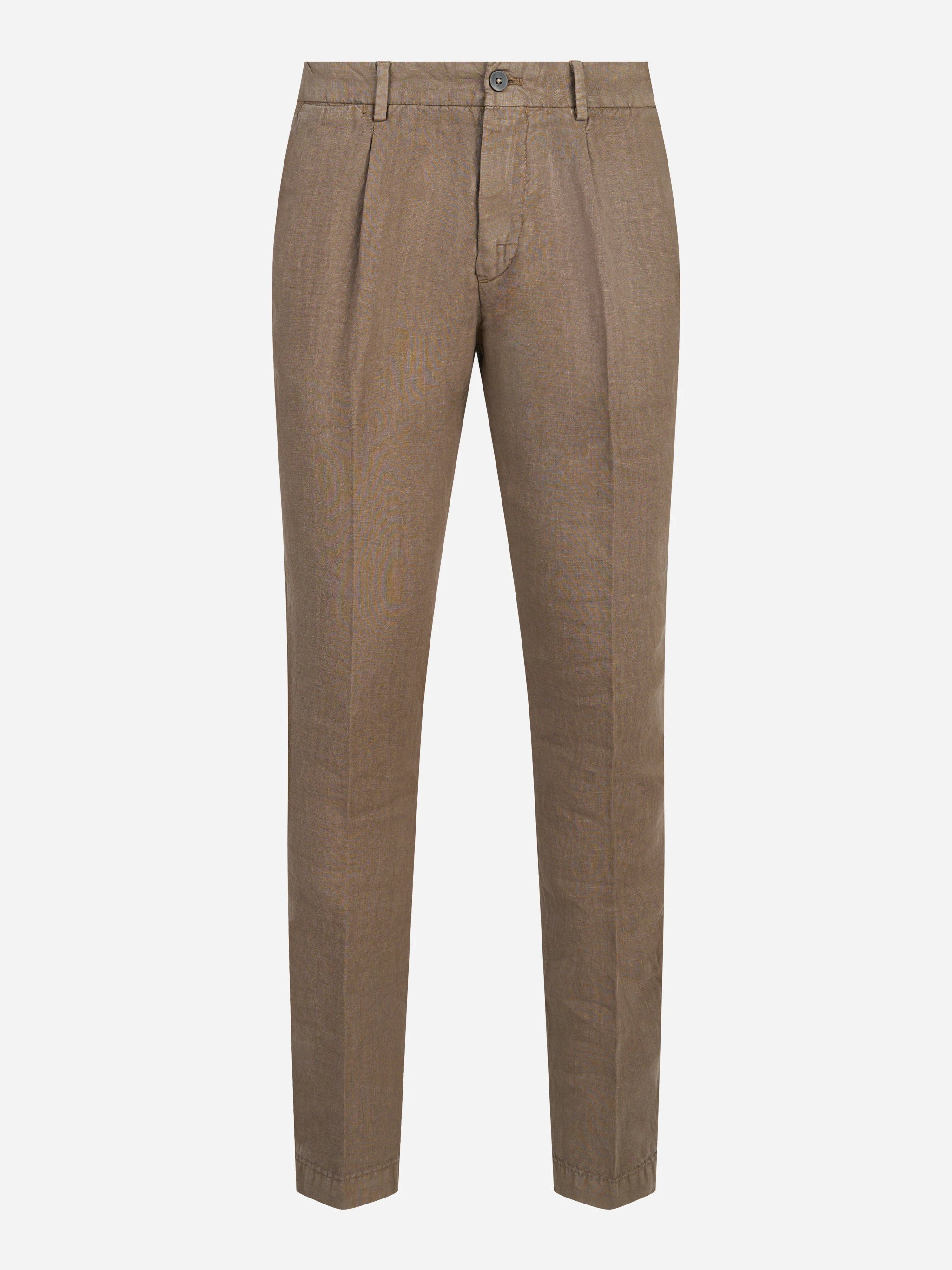 Pantalone con elastico in vita in puro lino marrone