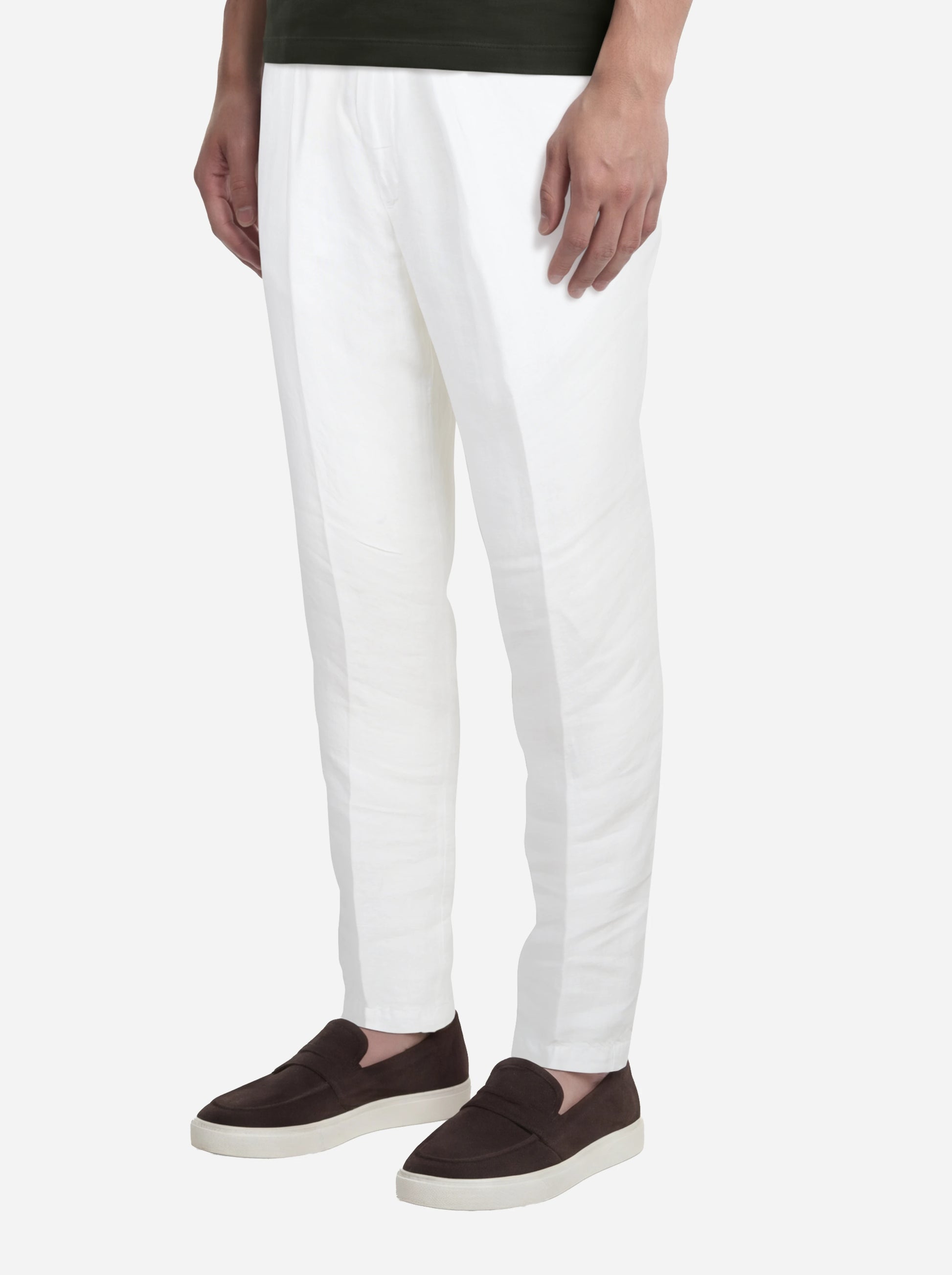 Pantalone con elastico in vita in puro lino bianco