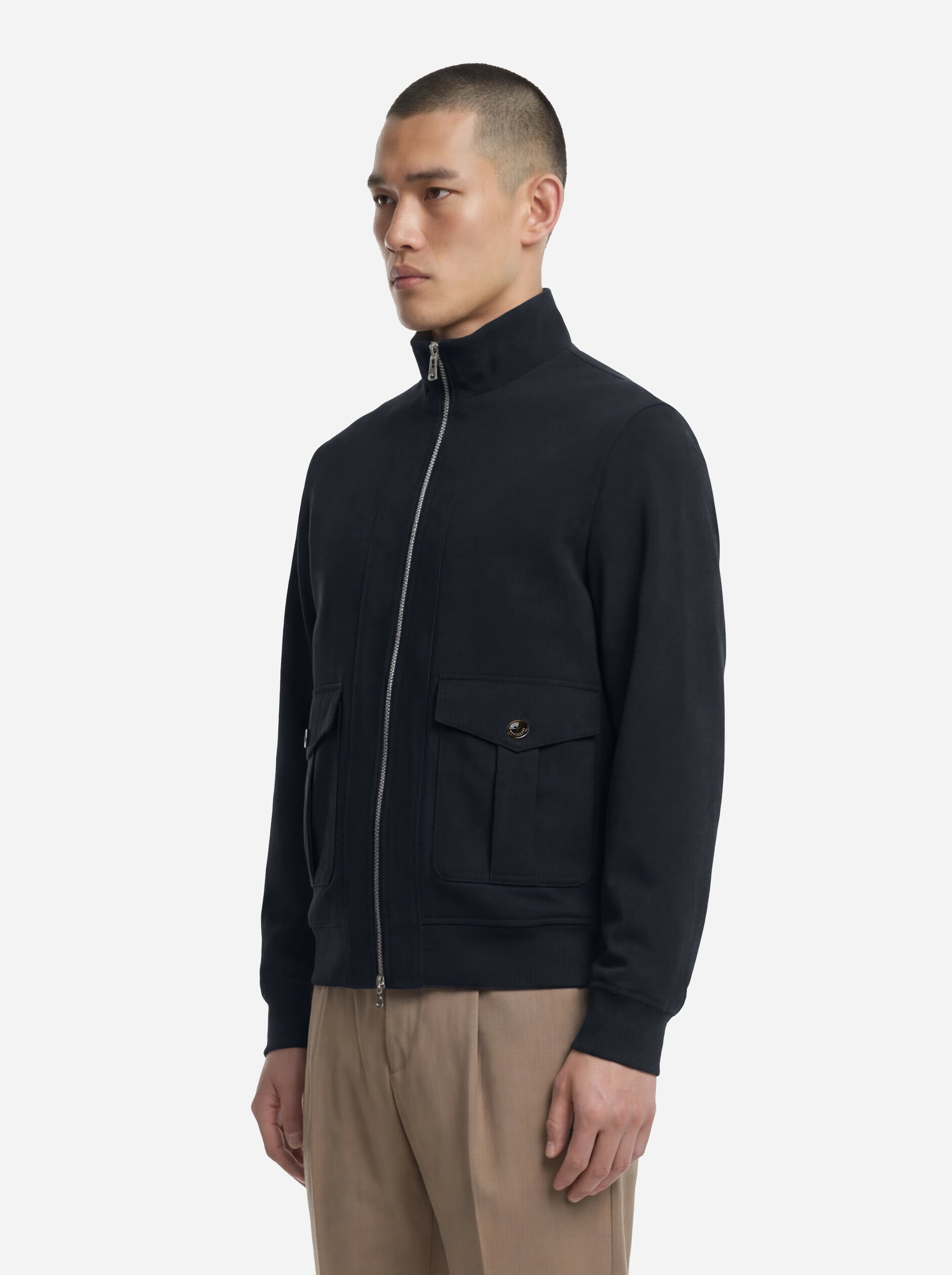 Bomber in nylon blu con zip