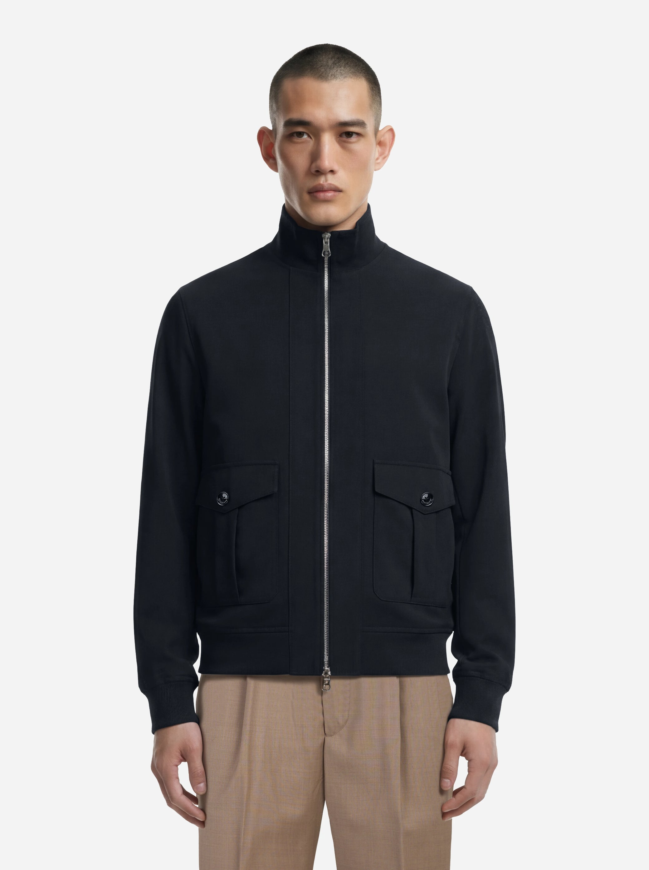 Bomber in nylon blu con zip