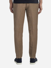 Pantalone con elastico in vita in puro lino marrone