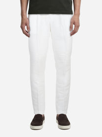 Pantalone con elastico in vita in puro lino bianco