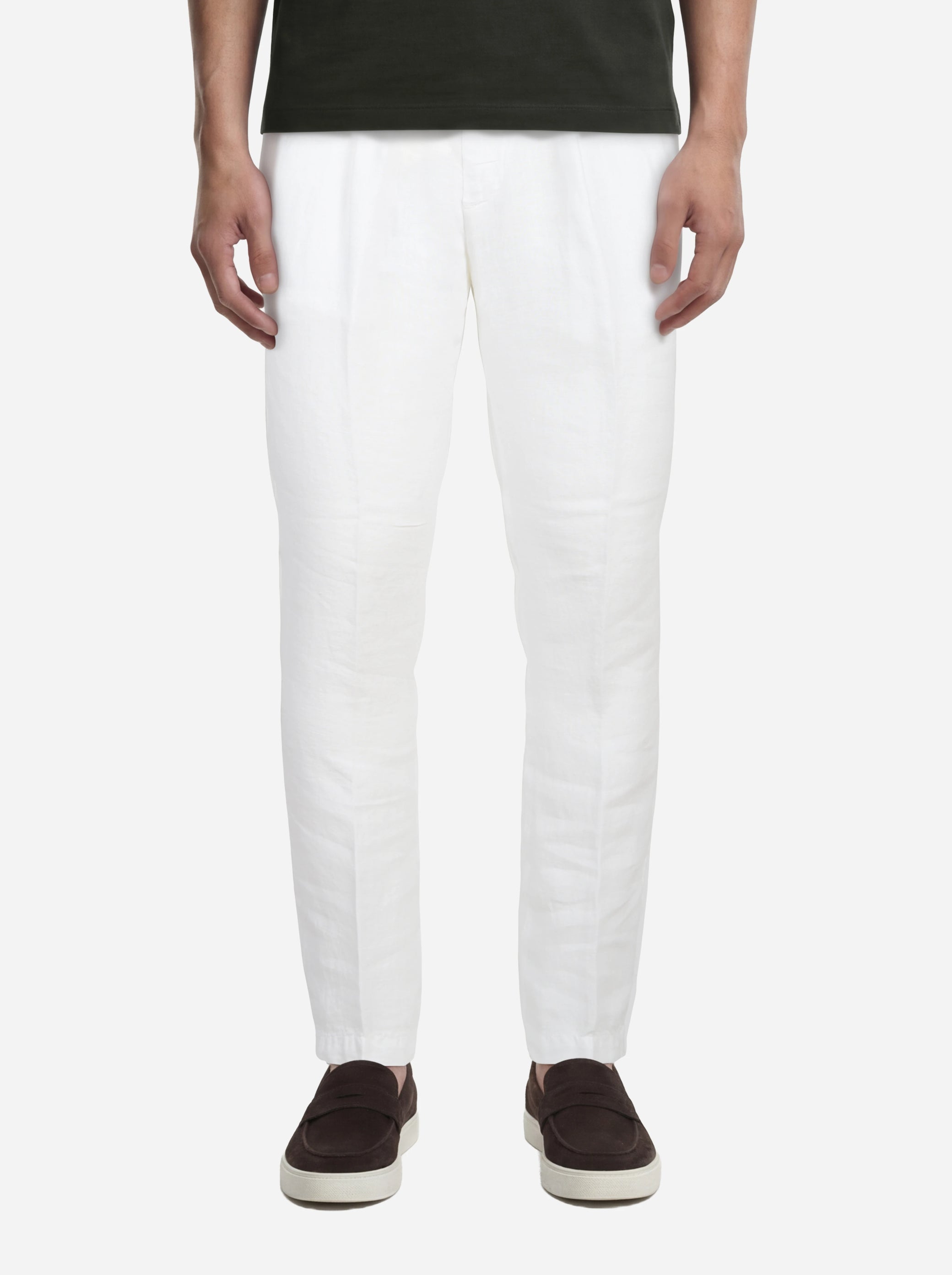 Pantalone con elastico in vita in puro lino bianco