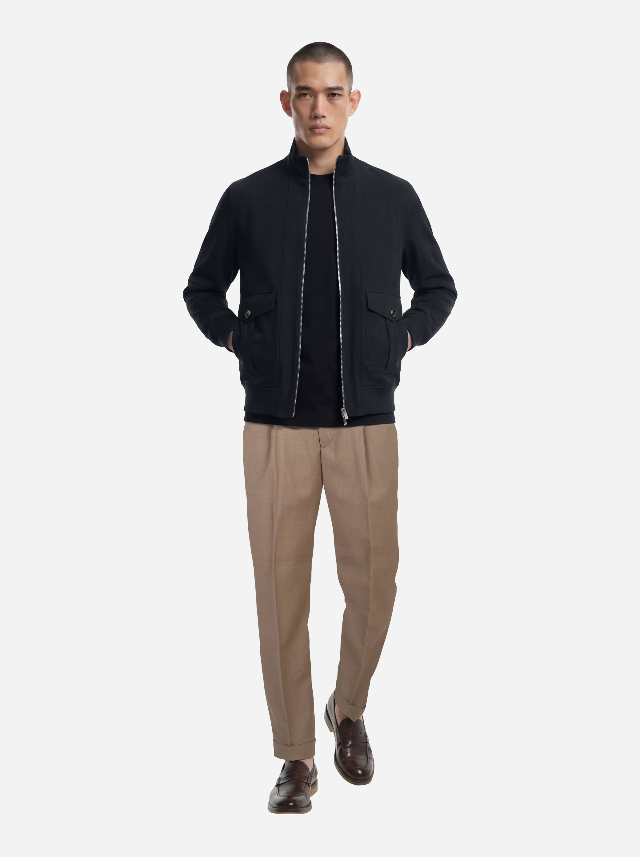 Bomber in nylon blu con zip