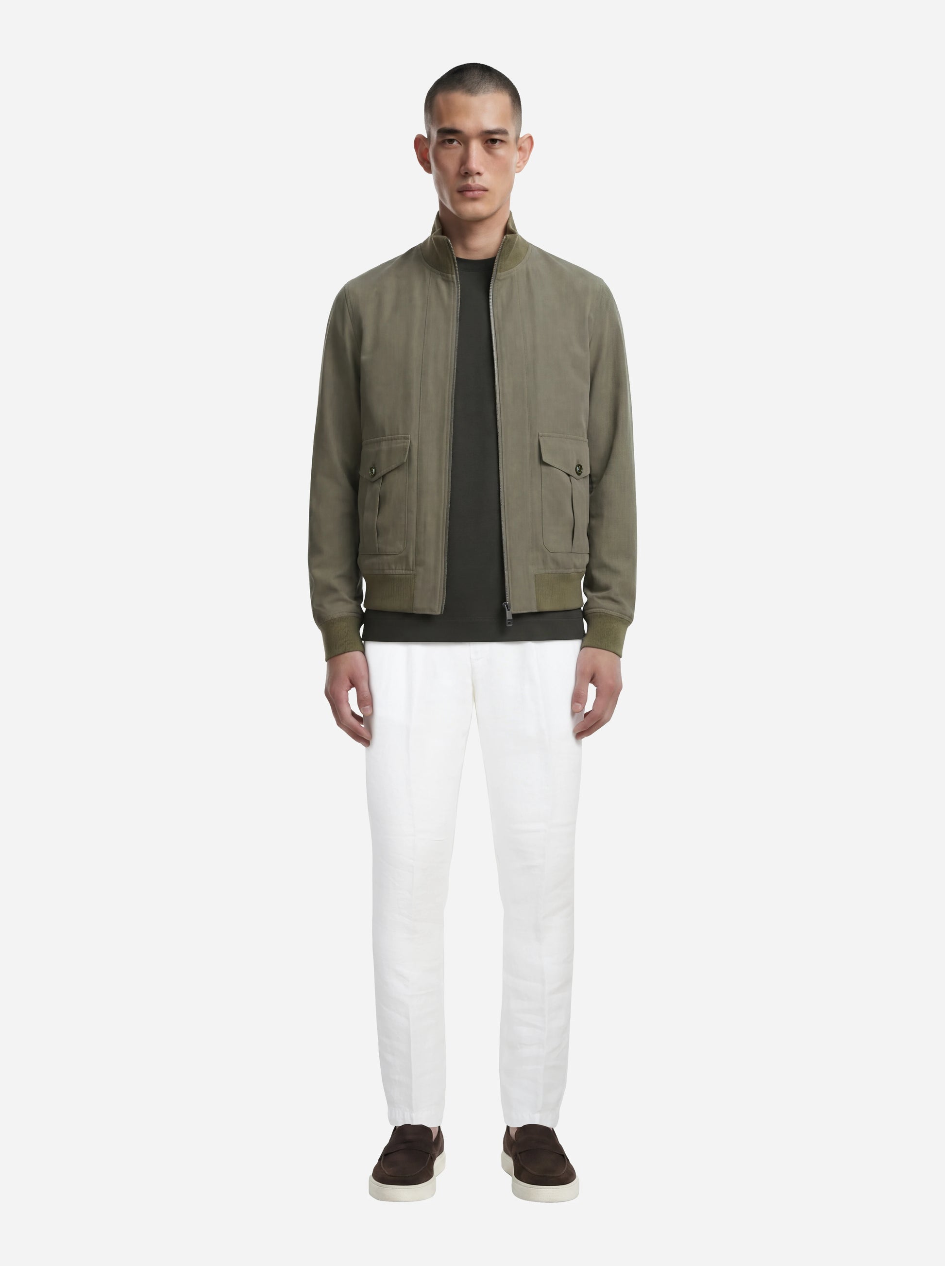 Bomber in nylon verde con zip