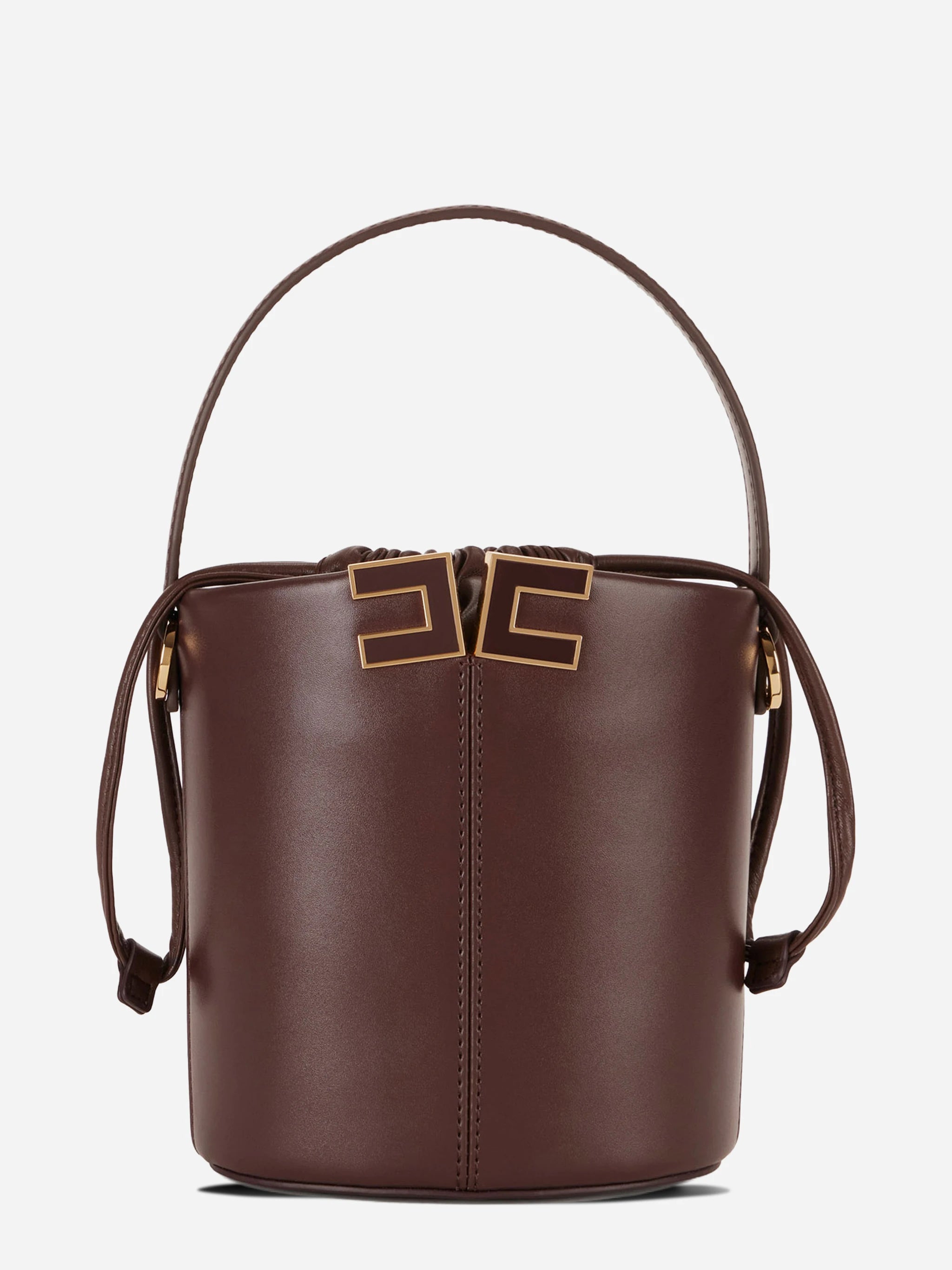 Borsa a secchiello con dettaglio logo marrone