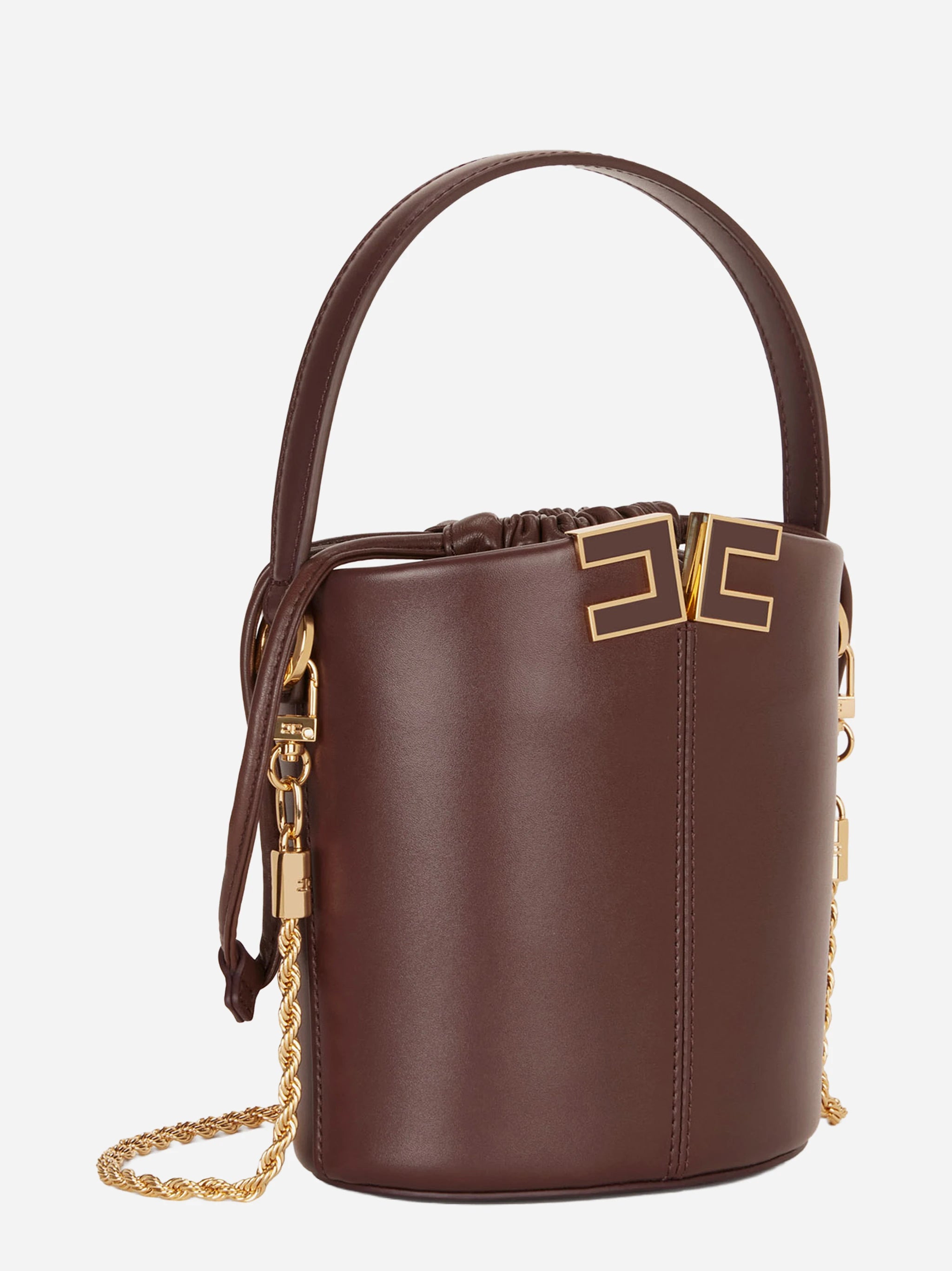 Borsa a secchiello con dettaglio logo marrone