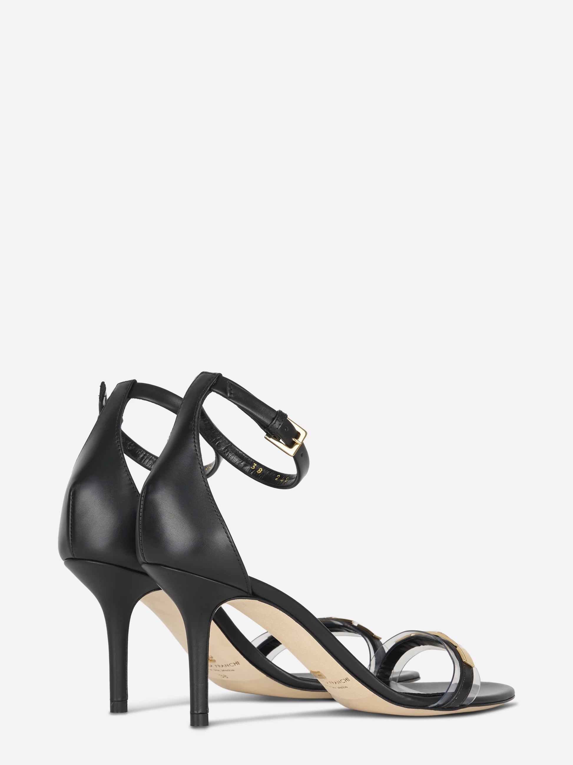 Sandalo in pelle con inserto trasparente nero