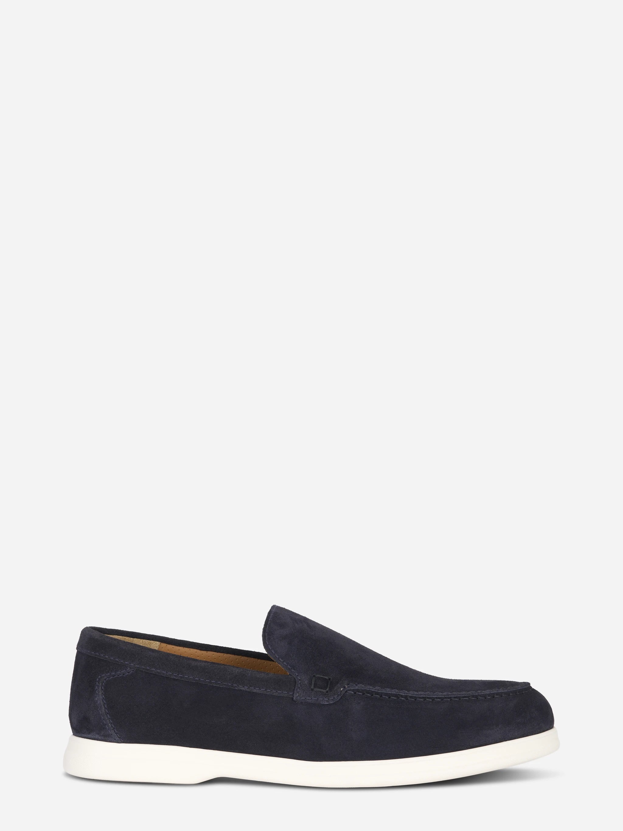 Mocassino in camoscio blu con fondo gomma