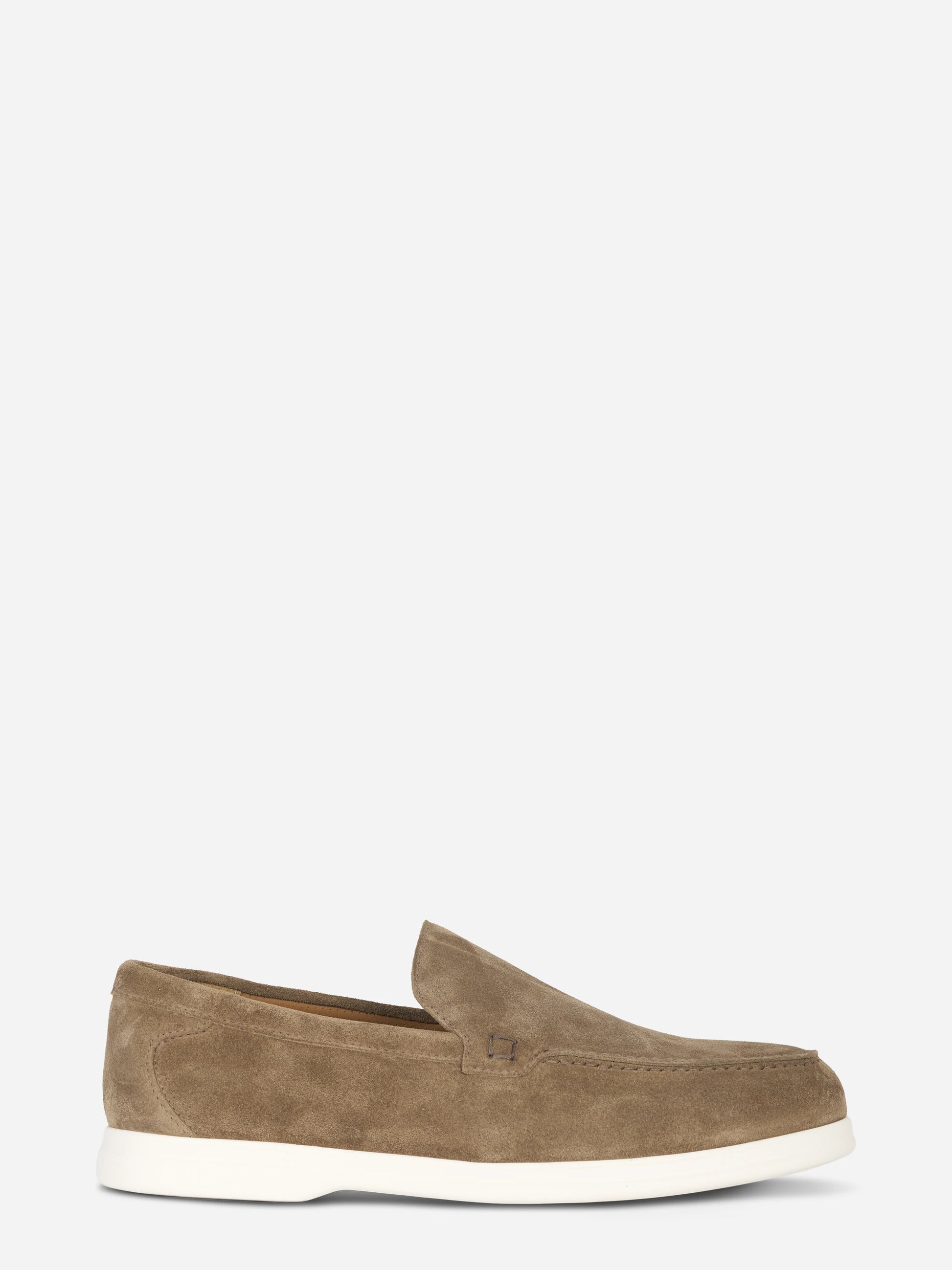 Mocassino in camoscio beige con fondo gomma