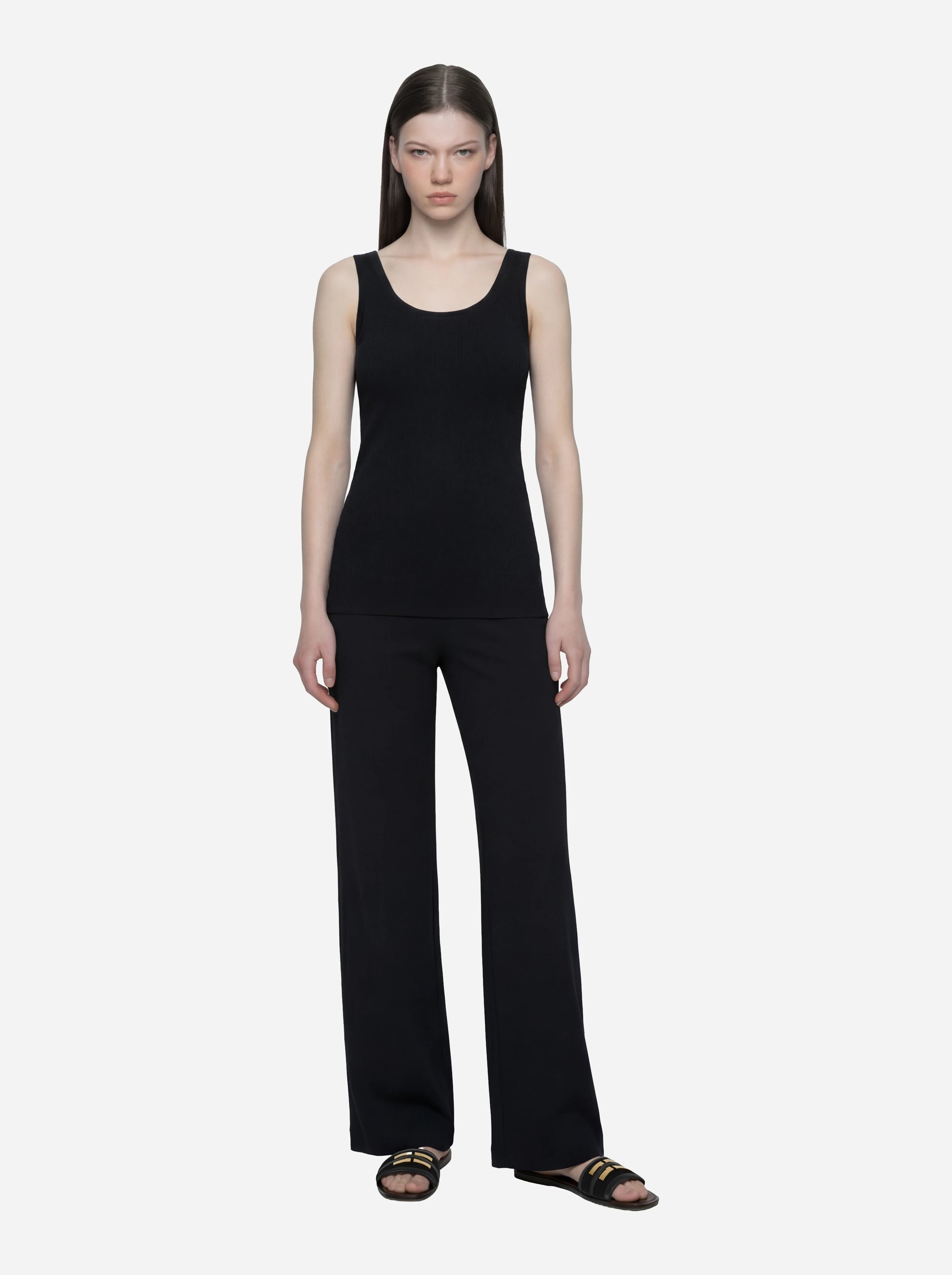 Top in maglia nero con bande in viscosa lucida