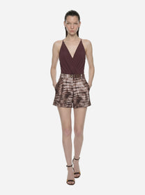 Body in georgette di viscosa marrone