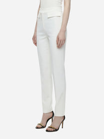 Pantalone bianco in doppio crepe stretch con logo ricamato