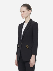 Blazer nero in doppio crepe stretch con dettagli logo