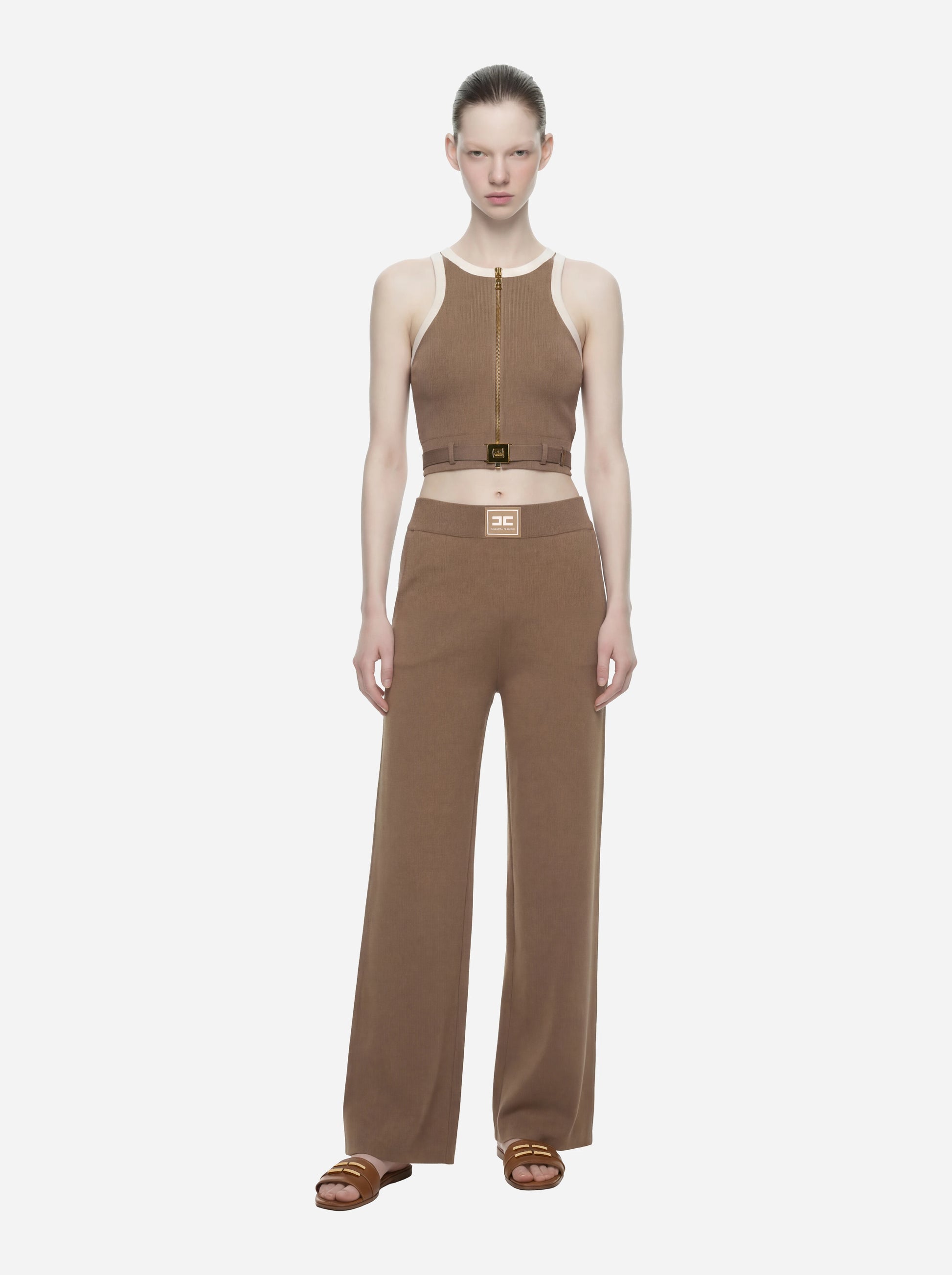Pantalone in maglia con bande in viscosa lucida