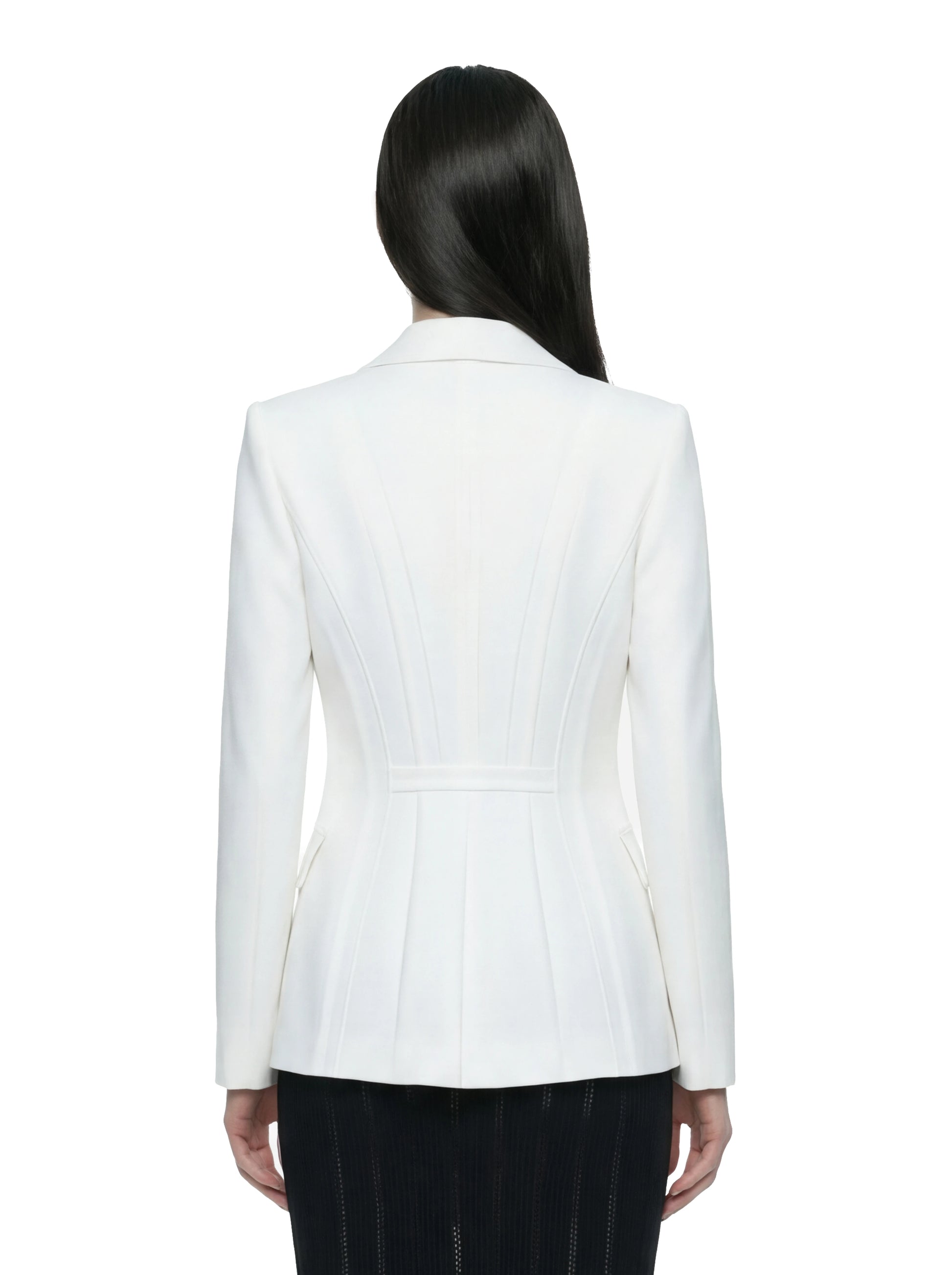 Blazer bianco in doppio crepe stretch con motivi a taglio vivo