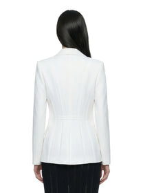 Blazer bianco in doppio crepe stretch con motivi a taglio vivo