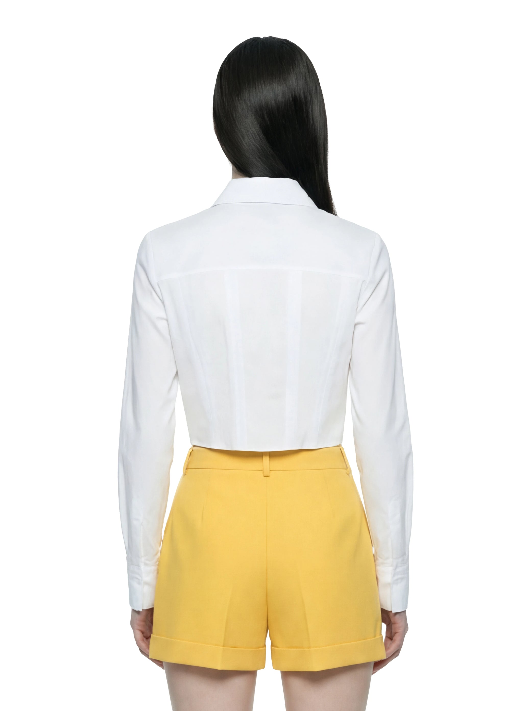Camicia in cotone bianco con patte e ricami