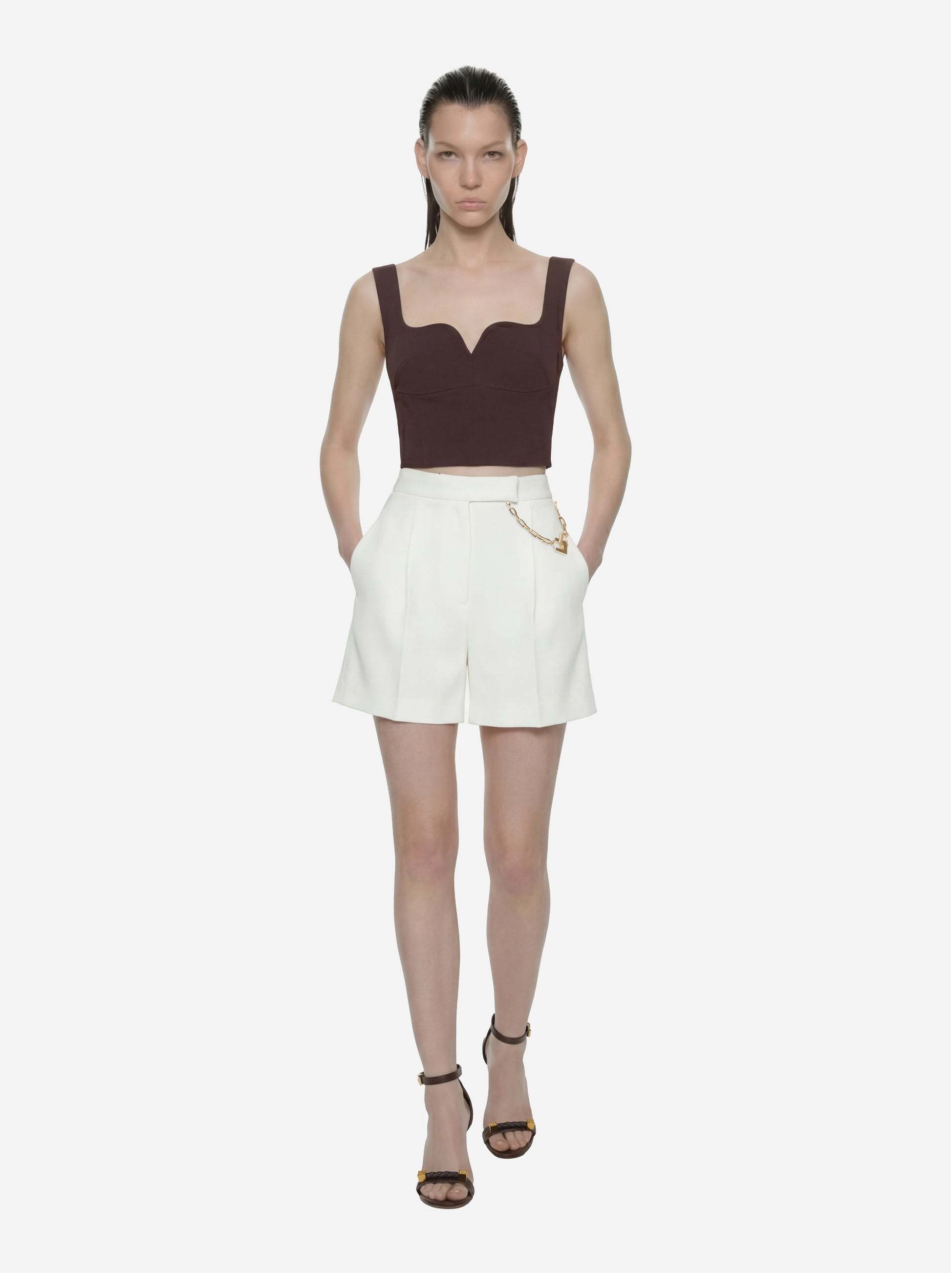 Top in doppio crepe stretch marrone