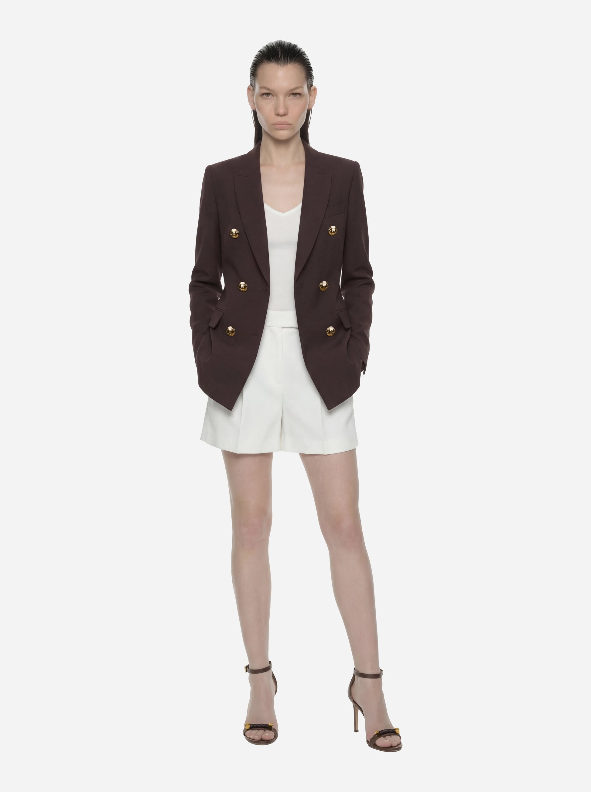 Blazer marrone doppiopetto in gabardina