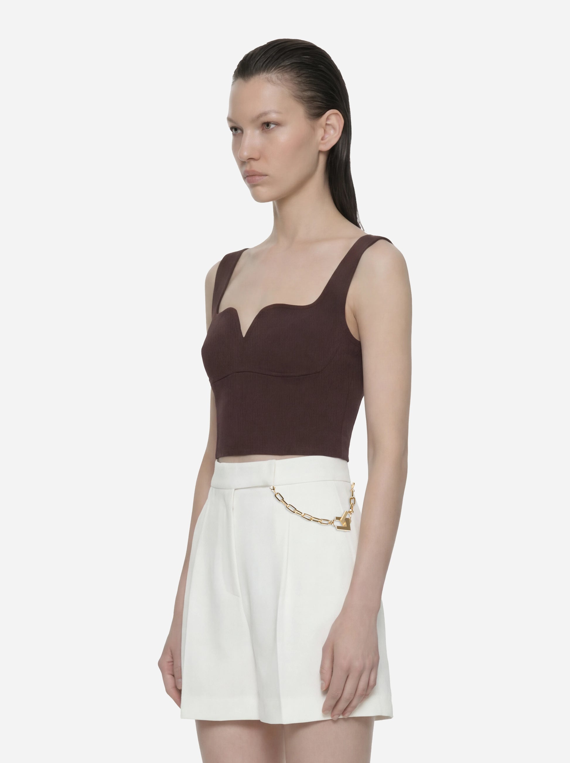 Top in doppio crepe stretch marrone
