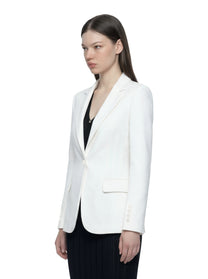 Blazer bianco in doppio crepe stretch con motivi a taglio vivo