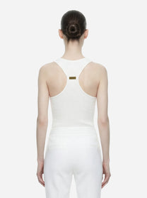 Top in maglia bianco a micro trecce