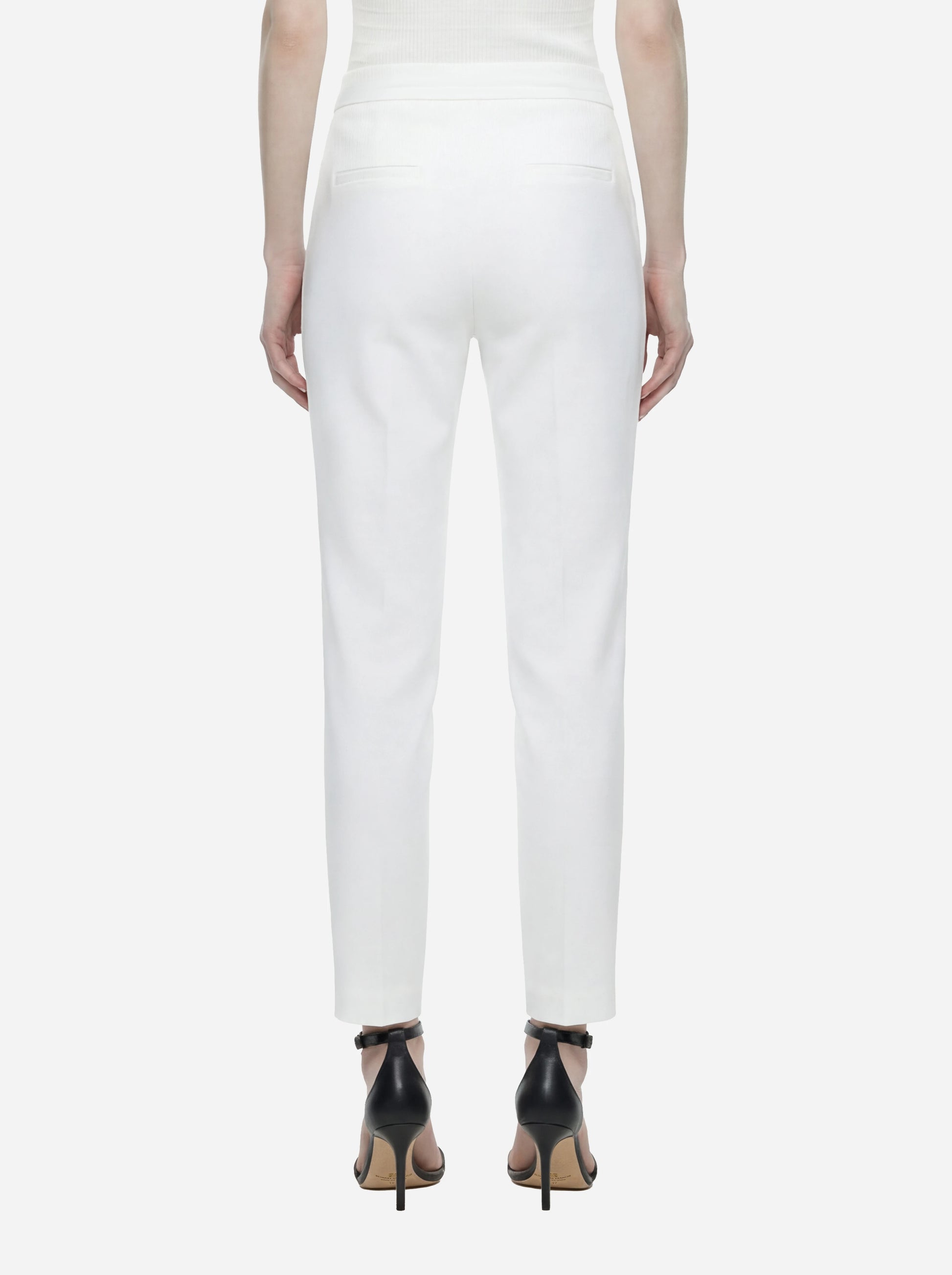 Pantalone bianco in doppio crepe stretch con logo ricamato