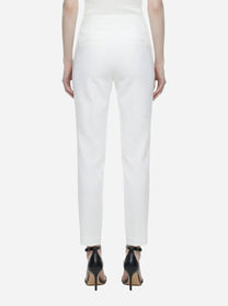 Pantalone bianco in doppio crepe stretch con logo ricamato
