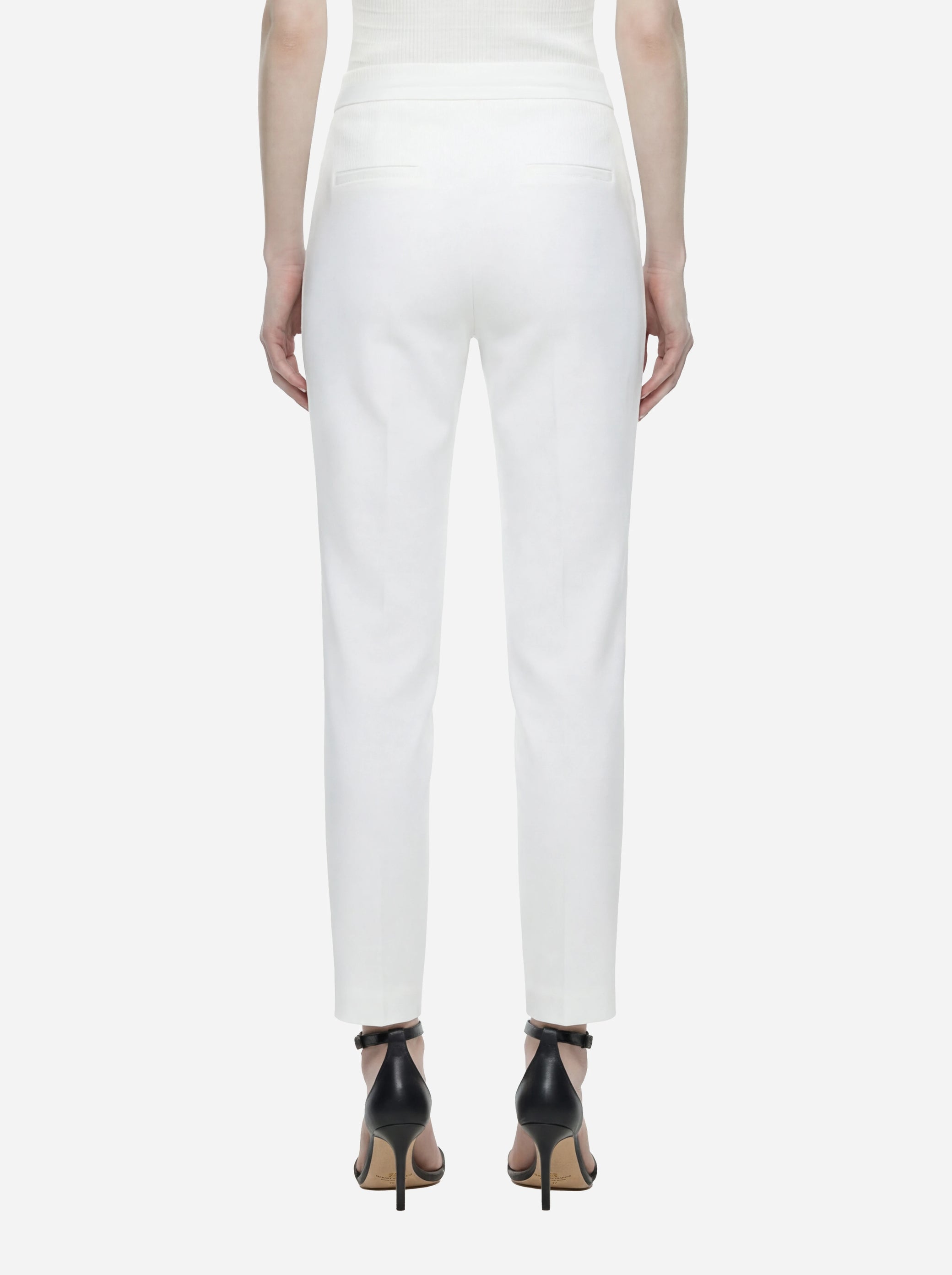 Pantalone bianco in doppio crepe stretch con logo ricamato
